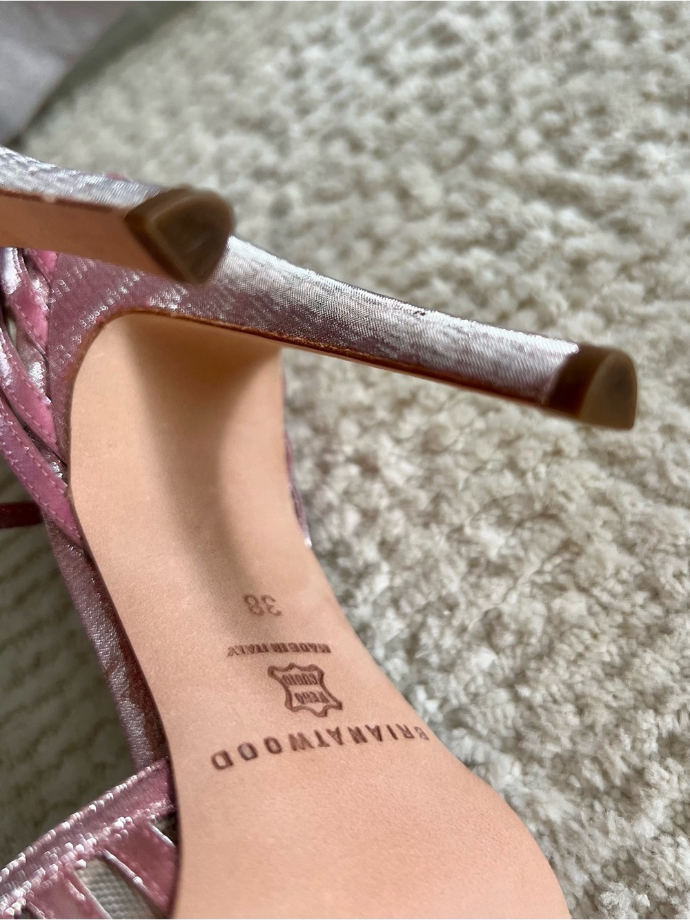 Brian Atwood Rare Pink Metallic Strappy Stiletto Sandals - Picture 10 of 12
